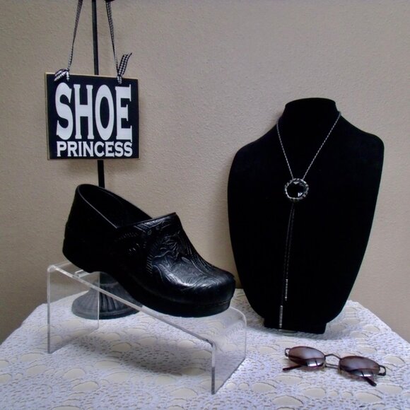 Dansko Slip On Platform Clogs Black Leather Nursing Comfort Shoes US 7.5-8 EU 38 - Picture 6 of 14